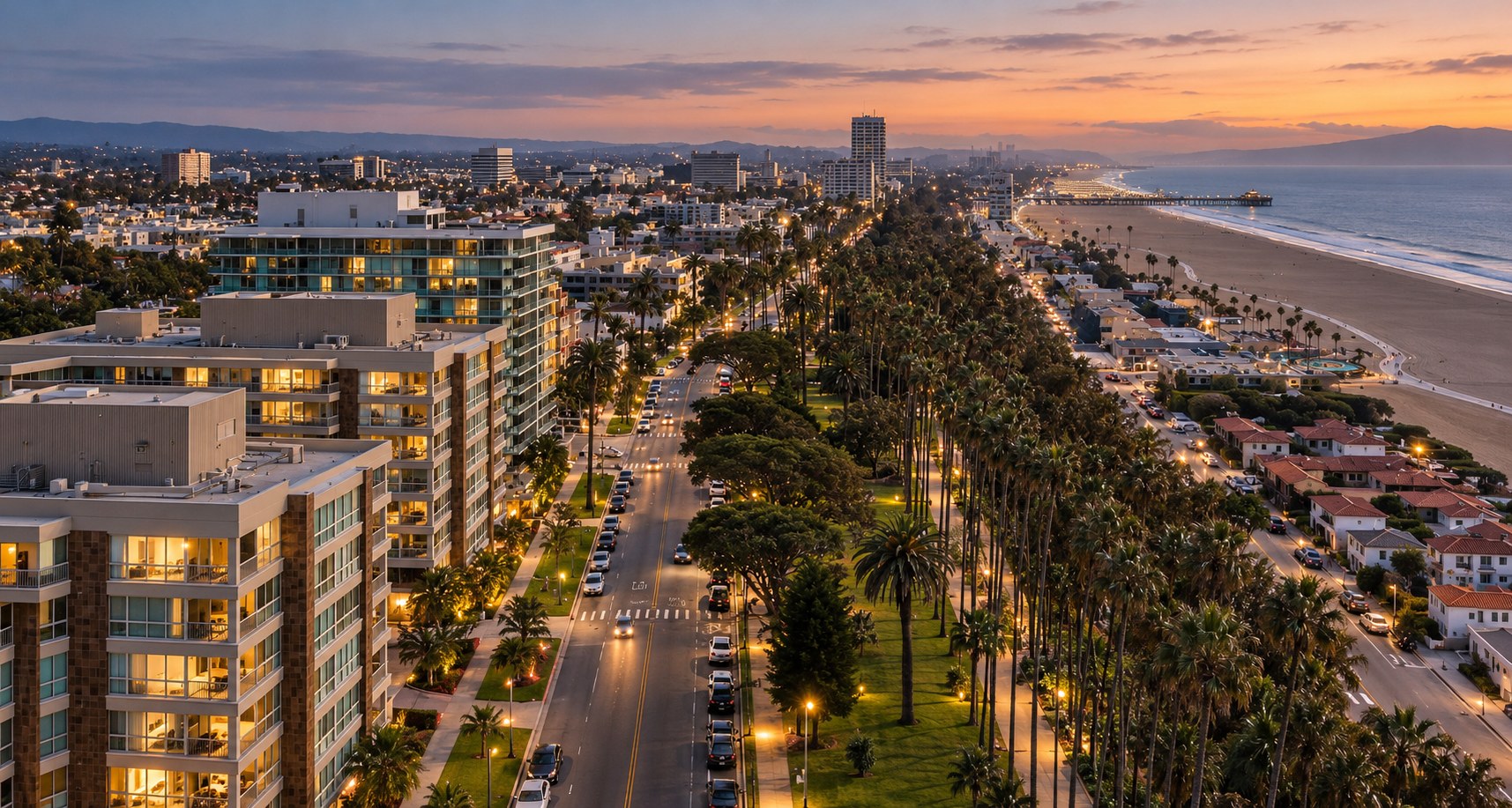 515 Ocean Avenue, Santa Monica, at dusk